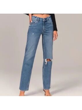 Abercrombie & Fitch 90’s Straight Low Rise Jeans Distressed Curve Love Size 26